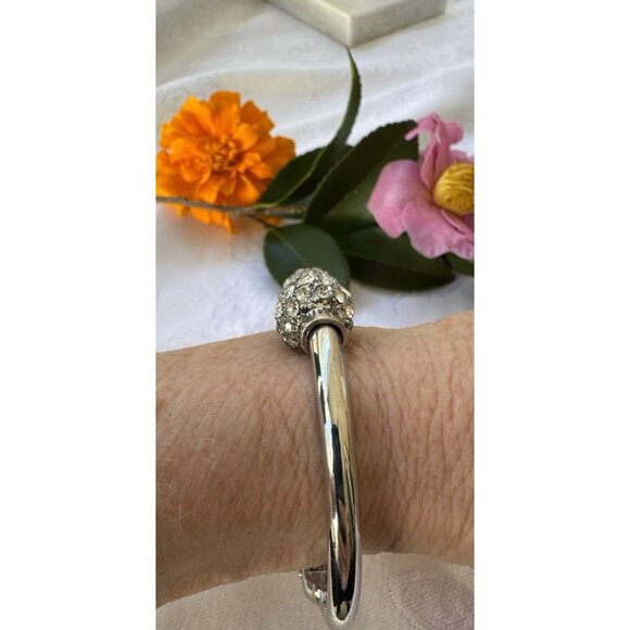 Silver-tone Snap Rhinestone Bangle Bracelet Women Party Jewelry Gift NEW - Picture 8 of 13